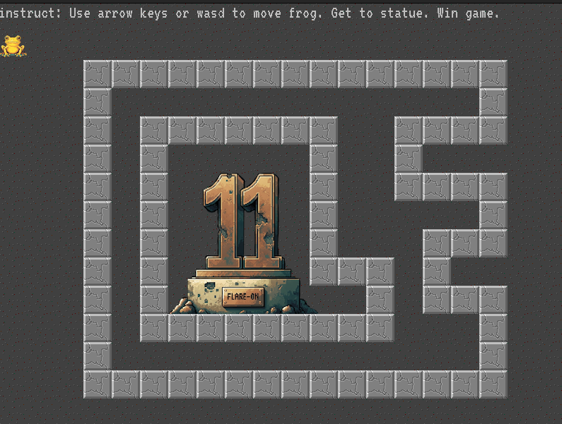 The Frog game: a frog on a grid, blocked from reaching the statue